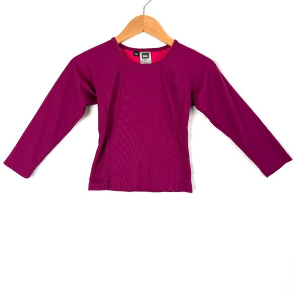 REI UPF 35+ Raglan Stretch Quick Dry Long Sleeve Shirt Girls XS 4 5 Purple - Picture 1 of 4